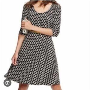 BODEN | Polka Dot Fit & Flare Dress 3/4 sleeve black White Sz 4